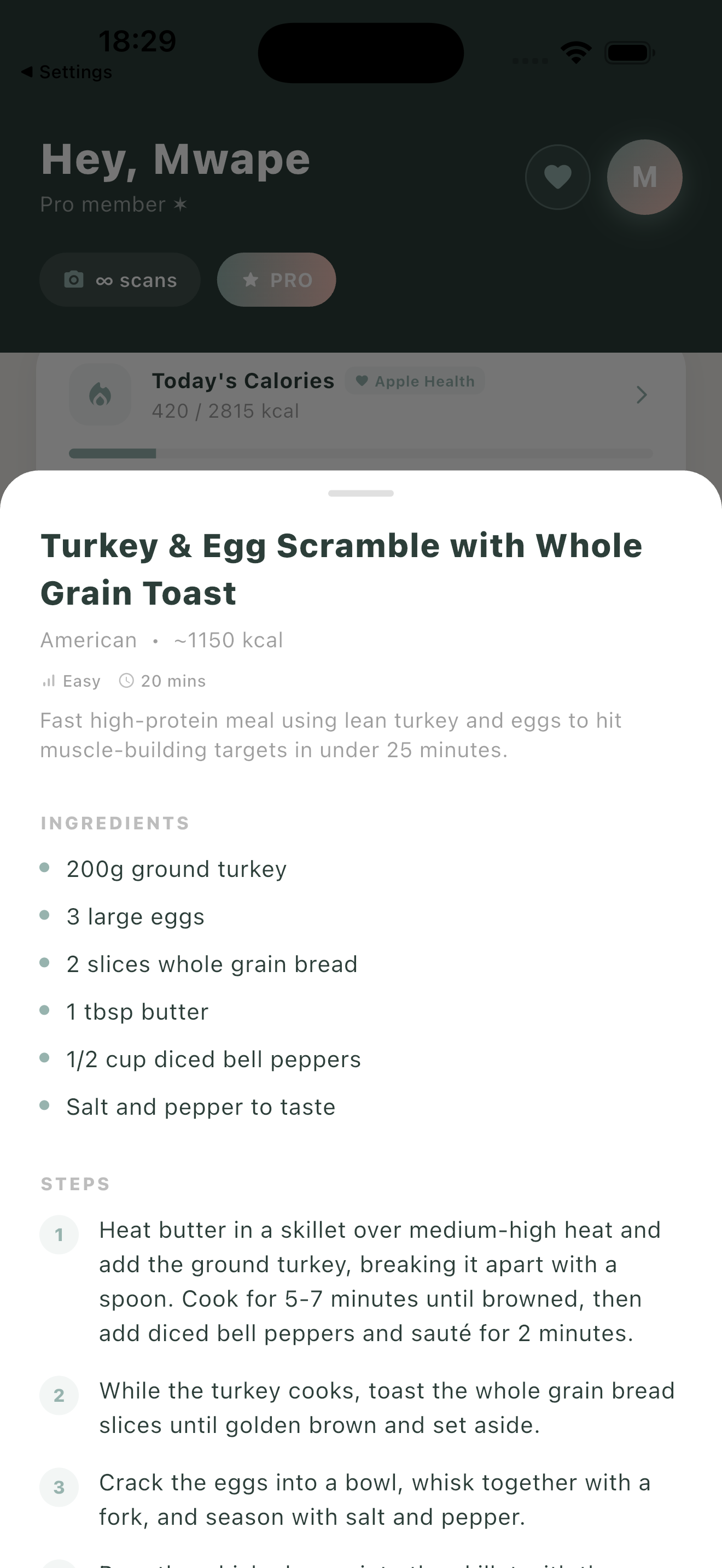 Onai smart meal ideas screen